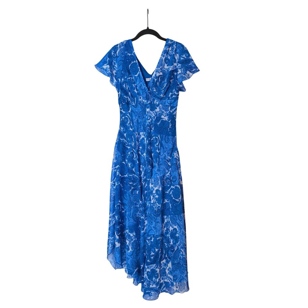 Madison Leigh Paisley Ruffle Sleeve Midi Dress Size 8 Blue Flowy Wedding Guest